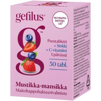 Жевательные таблетки с лактобактериями Gefilus со вкусом черники и клубники C+цинк 30 табл Жевательные таблетки с лактобактериями Gefilus со вкусом черники и клубники C+цинк 30 табл