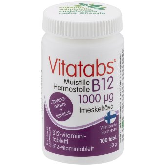 Витамин B12 1000 мкг со вкусом яблока 100 шт Vitatabs Hankintatukku Витамин B12 1000 мкг со вкусом яблока 100 шт Vitatabs Hankintatukku