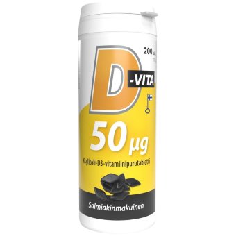 Жевательные таблетки D-Vita D-витамин 50 мкг со вкусом лакрицы 200 шт Vitabalans Жевательные таблетки D-Vita D-витамин 50 мкг со вкусом лакрицы 200 шт Vitabalans